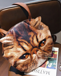  Fashion Cat Head Printed Brown PU Crossbody Bag