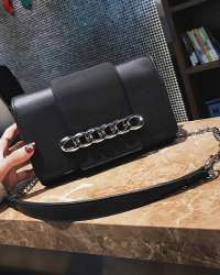  Fashion Chain Decoration Black Leather Crossbody Bag