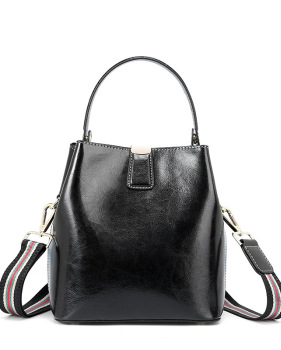 Leather Women's bag with fashionable waxy leather bucket bag handbag shoulder bag #95100