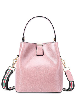 Leather Women's bag with fashionable waxy leather bucket bag handbag shoulder bag #95101
