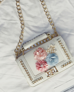 Stylish Flower Decorative White PU Crossbody Bag