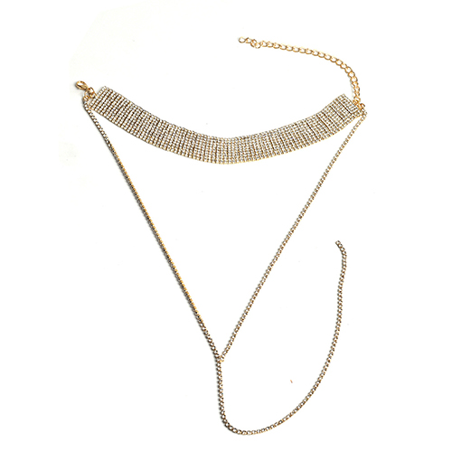 Vintage Style Rhinestone Decorative Gold Crystal Necklace