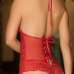  Sexy Halter Neck Backless Lace-up Hollow-out Red Lace Teddies