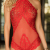  Sexy Halter Neck Backless Lace-up Hollow-out Red Lace Teddies
