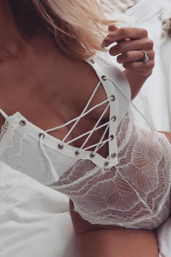  Sexy Lace-up See-Through White Lace One-piece Jumpsuits