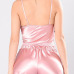 Sexy Spaghetti Strap Sleeveless Backless Pink Polyester Two-piece Shorts Set