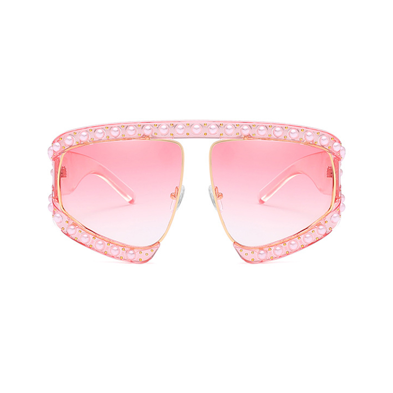  Fashion Pearl Trim Big Frame Design Pink PC Sunglasses
