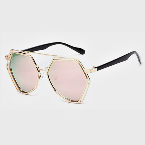 Stylish Big Frame Hollow-out Cherry Pink PC Sunglasses
