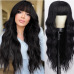 European and American wigs for women with long curly hair large waves straight bangs black machine-made synthetic fiber headwear wigs #95146