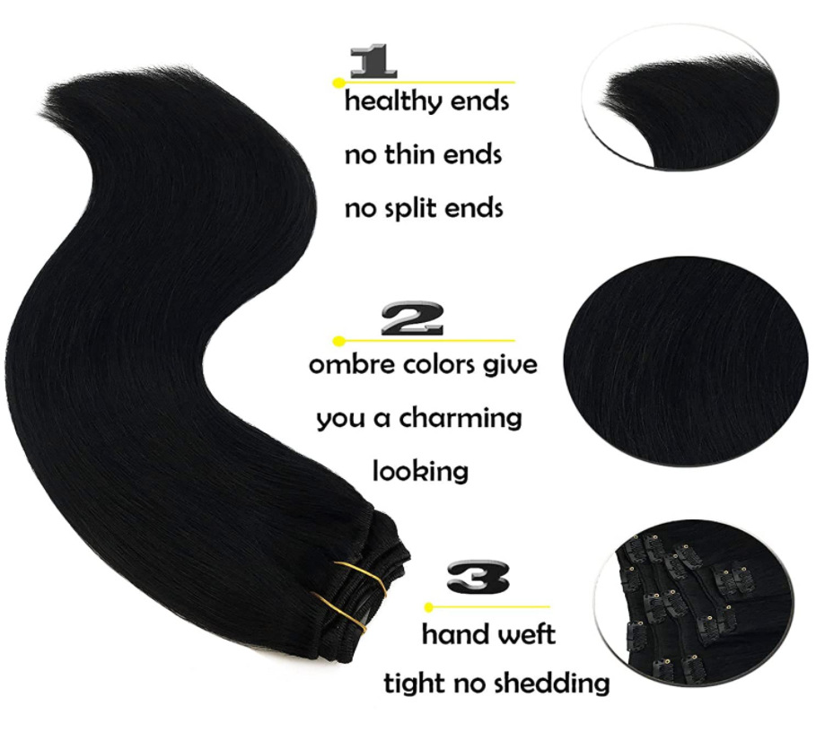 Wig clip human hair set of seven pieces, 120g wig clips #95149