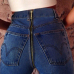  Euramerican High Waist Zipper Design Deep Blue Denim Jeans