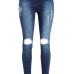  Fashion Mid Waist Broken Holes Blue Denim Zipped Jeans