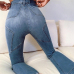  Fashionable  High Waist Zipper Design Blue Denim Jeans