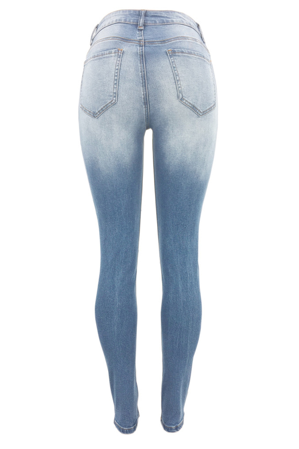  Trendy High Waist Broken Holes Baby Blue Denim Jeans