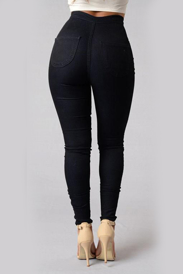  Trendy High Waist Embroidered Design Black Denim Pants