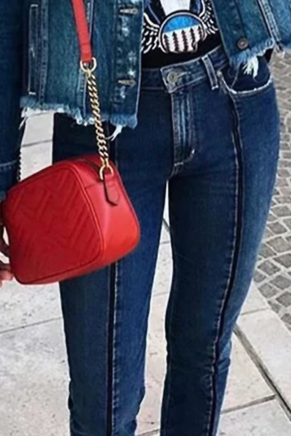  Trendy High Waist Zipper Design Blue Denim Jeans