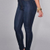  Trendy High Waist Zipper Design Deep Blue Denim Jeans
