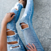  Trendy Mid Waist Broken Holes Blue Denim Jeans