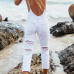  Trendy Mid Waist Broken Holes White Denim Jeans