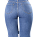 Cotton Solid Zipper Fly High Regular Capris Jeans