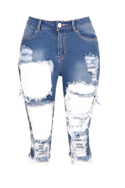 Cotton Solid Zipper Fly Mid Skinny Capris Jeans