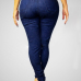 Stylish High-Waisted Hollow-out Design Blue Denim Jeans