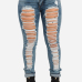 Stylish Mid Waist Broken Holes Blue Denim Skinny Jeans