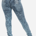 Stylish Mid Waist Hollow-out Design Blue Denim Skinny Jeans