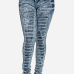 Stylish Mid Waist Hollow-out Design Blue Denim Skinny Jeans