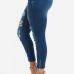 Trendy High Waist Broken Holes Blue Denim Skinny Jeans (Without Belt)