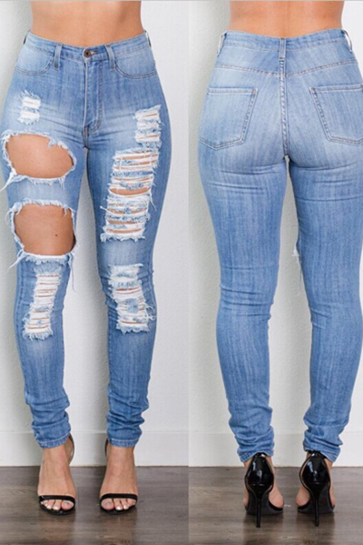 denim Solid Zipper Fly High Regular Pants Jeans