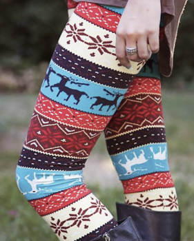 Christmas Elk Print Casual Leggings(Non Positioning Printing)