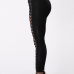 Stylish High Waist Hollow-out Black Polyester Leggings