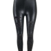  Euramerican High Elastic Waist Burnt-out Design Black Leather Pants