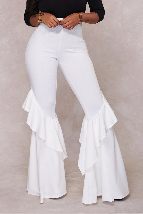  Euramerican High Waist Falbala Design White Qmilch Pants