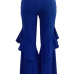  Euramerican Mid Waist Falbala Design Blue Polyester Wide Leg Pants