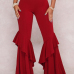  Euramerican Mid Waist Falbala Design Red Polyester Wide Leg Pants