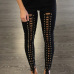  Fashion High Elastic Waist Lace-up Black Polyester Leggings