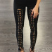  Fashion High Elastic Waist Lace-up Black Polyester Leggings