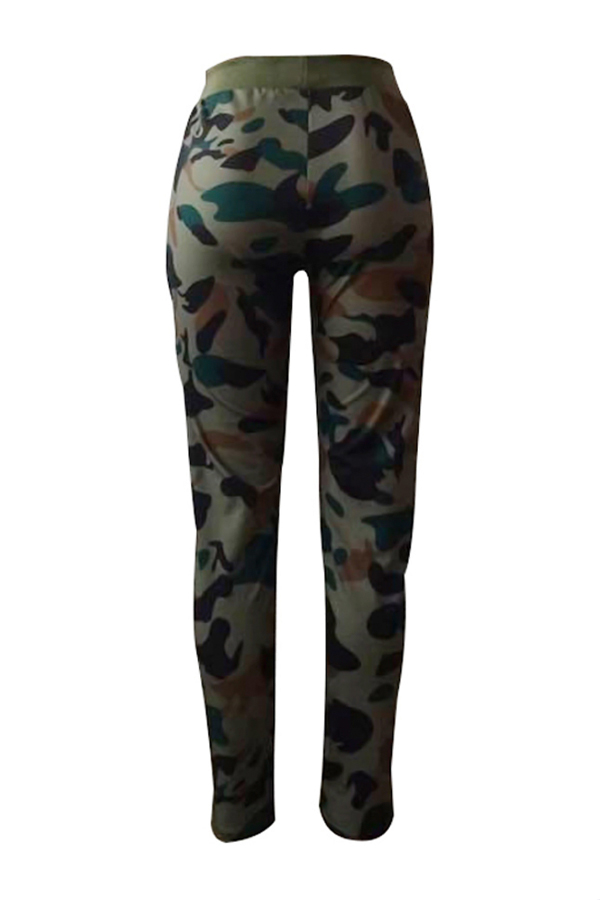  Leisure Elastic Waist Camouflage Printed Army Green Pants