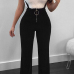  Sexy High Waist Zipper Design Black Polyester Suspender Pants