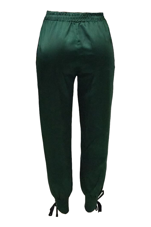  Sexy Mid Waist High Side Slit Green Polyester Pants