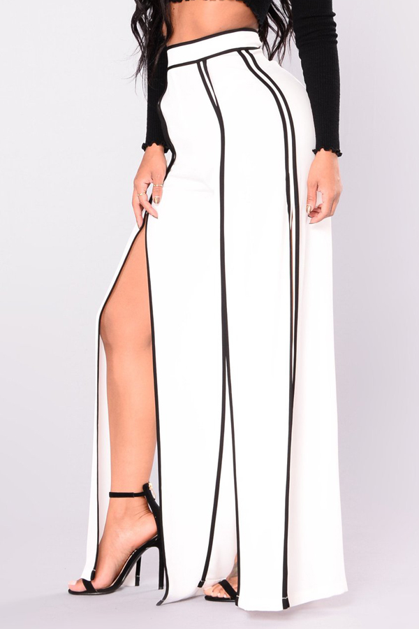  Stylish High Waist Split White Polyester Pants