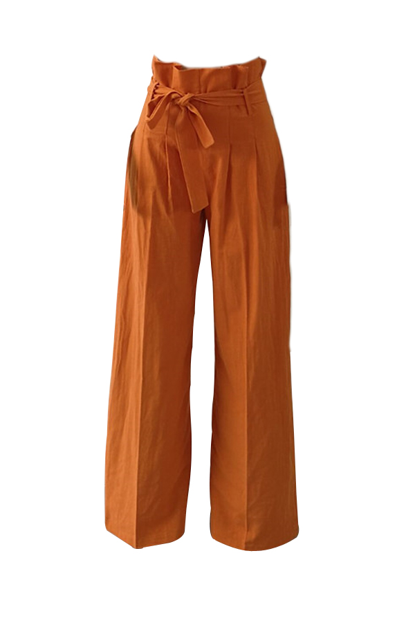  Stylish High Waist Yellow Cotton Pants(With Belt)
