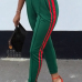  Stylish Mid Elastic Waist Striped Green Cotton Blends Pants