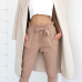  Trendy Elastic Waist Lace-up Khaki Cotton Blends Pants