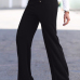  Trendy High Elastic Waist Black Polyester Pants