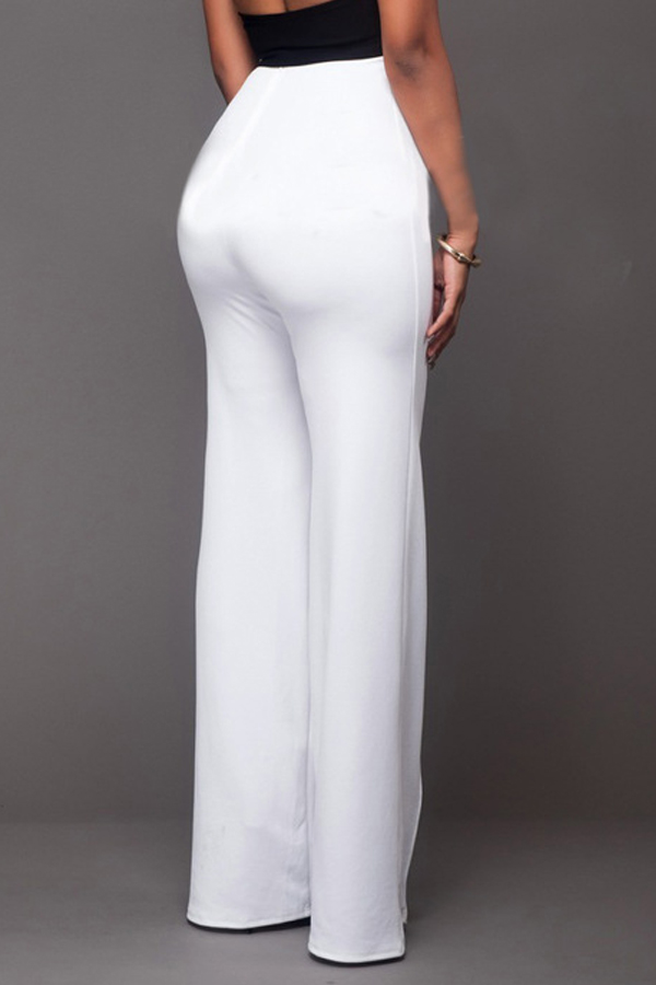 Trendy High Elastic Waist White Polyester Pants
