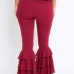  Trendy High Waist Falbala Design Wine Red Polyester Pants