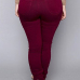 Casual Mid Waist Zipper Design Wine Red Cotton Blend Skinny Pants